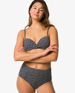 damesbikinibroekje Meggy hoog shaping fit structuur zwart/wit
