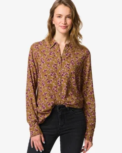 damesblouse Bobbie bloemen khaki
