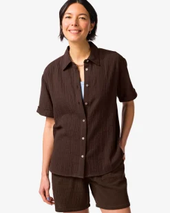 damesblouse Kai crinkle mousseline donkerbruin