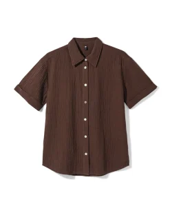 damesblouse Kai crinkle mousseline donkerbruin