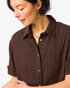 damesblouse Kai crinkle mousseline donkerbruin