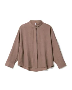 damesblouse Senna ribbel taupe
