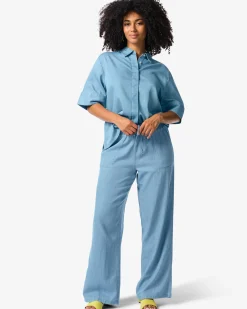 damesbroek Lila wide leg tencel middenblauw