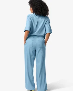 damesbroek Lila wide leg tencel middenblauw