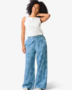 damesbroek Lila wijd bloemen denim