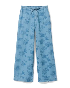 damesbroek Lila wijd bloemen denim