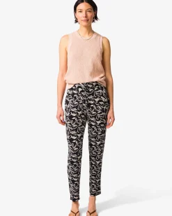 damesbroek Mila regular fit jersey bladeren zwart/wit