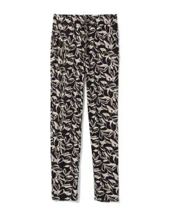damesbroek Mila regular fit jersey bladeren zwart/wit