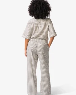 damesbroek Sally wide fit seersucker strepen wit