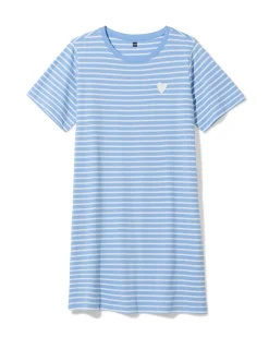 damesnachthemd jersey strepen blauw