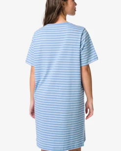 damesnachthemd jersey strepen blauw