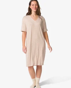 damesnachthemd jersey strepen beige