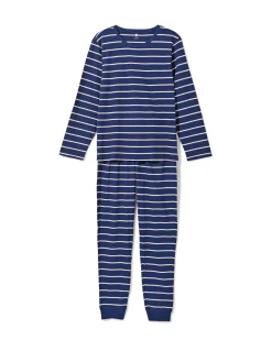 damespyjama gestreept donkerblauw