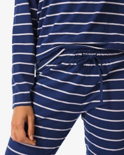 damespyjama gestreept donkerblauw