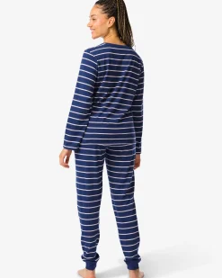 damespyjama gestreept donkerblauw