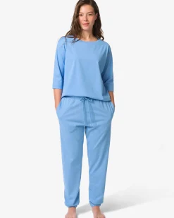 damespyjamabroek jersey blauw