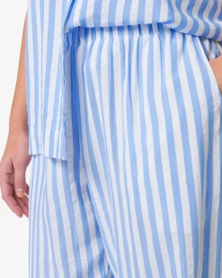 damespyjamabroek seersucker strepen blauw