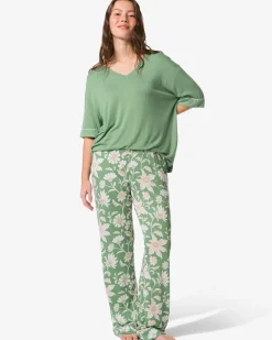damespyjamabroek straight fit bloemen groen