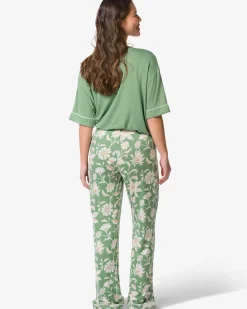 damespyjamabroek straight fit bloemen groen