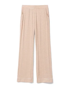 damespyjamabroek straight fit strepen beige