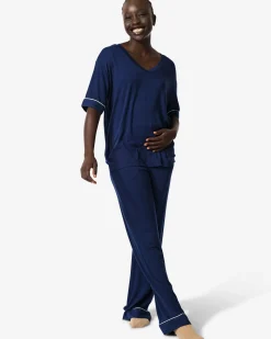 damespyjamabroek viscose donkerblauw