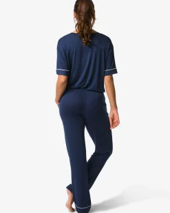 damespyjamabroek viscose donkerblauw