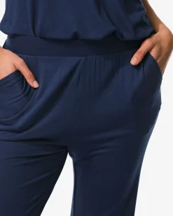 damespyjamabroek viscose donkerblauw