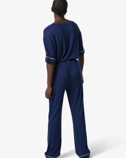 damespyjamabroek viscose donkerblauw