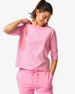 damespyjamatop jersey strepen roze