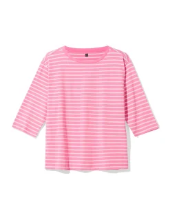 damespyjamatop jersey strepen roze