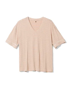 damespyjamatop jersey strepen beige