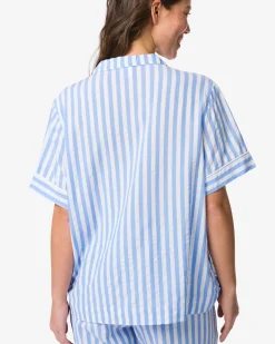 damespyjamatop seersucker strepen blauw