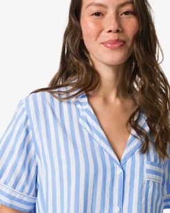 damespyjamatop seersucker strepen blauw
