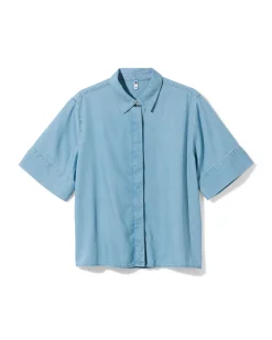 damesshirt Lila tencel middenblauw