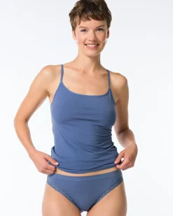damesslip naadloos micro met kant blauw
