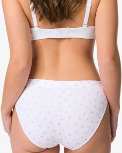 damesslip naadloos rib bloemen wit