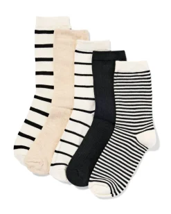 damessokken strepen - 5 paar beige