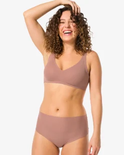 damesstring hoge taille micro rib ultimate comfort lichtbruin