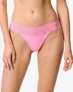 damesstring katoen met kant roze