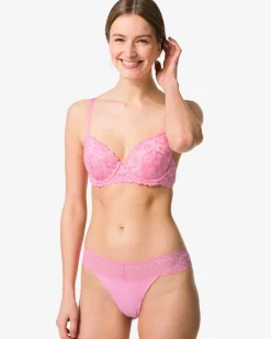 damesstring katoen met kant roze