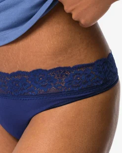 damesstring naadloos micro met kant donkerblauw
