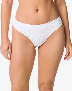 damesstring naadloos rib bloemen wit