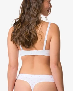 damesstring naadloos rib bloemen wit