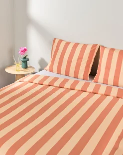 dekbedovertrek 240x200/220cm zacht katoen strepen perzik