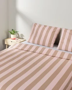 dekbedovertrek 240x200/220cm zacht katoen strepen roze
