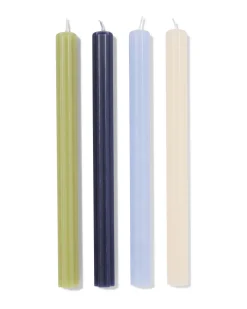 dinerkaarsen ⌀2.2x25cm bloemvorm blauw-groen - 4 stuks