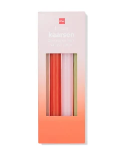 dinerkaarsen ⌀2.2x25cm bloemvorm oranje-roze - 4 stuks