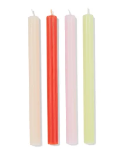 dinerkaarsen ⌀2.2x25cm bloemvorm oranje-roze - 4 stuks