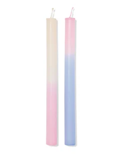 dinerkaarsen ⌀2.2x25cm kleurverloop blauw-roze - 2 stuks