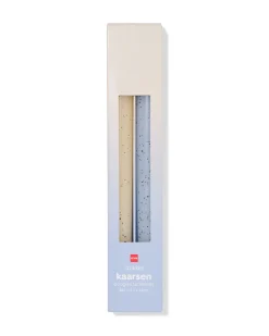 dinerkaarsen ⌀2.2x25cm spikkel ivoor-lichtblauw - 2 stuks